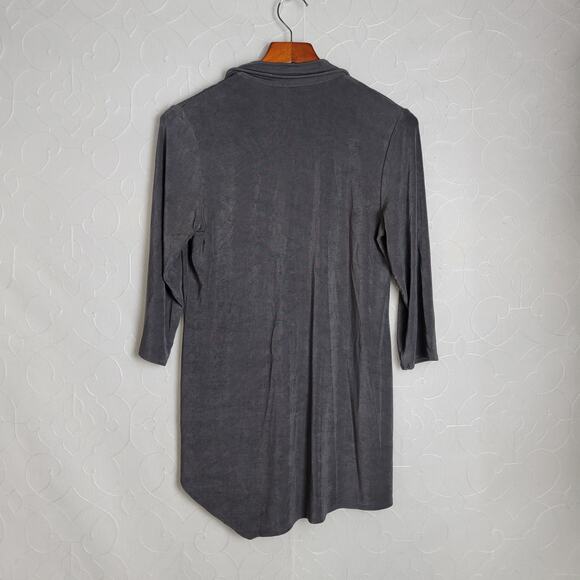 Travelers by Chicos Womens Cardigan 1 Black Collared 3/4 Sleeve Slinky Toggle - Picture 3 of 9